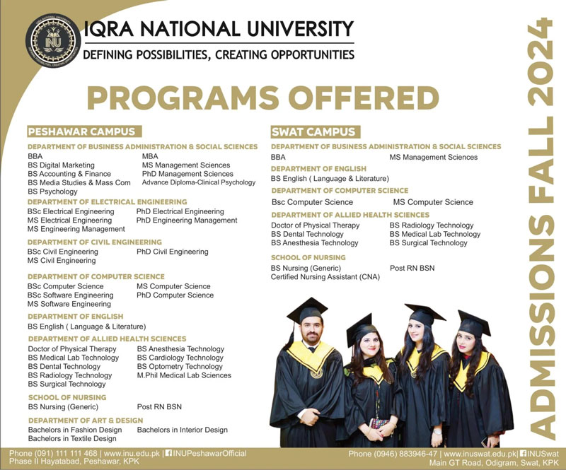 Iqra National University Admission 2024 Advertisement