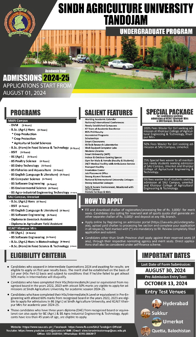 SAU Admission 2024 Advertisement