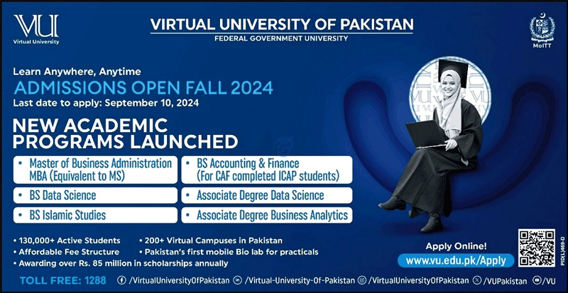 VU Admission 2024 Advertisement