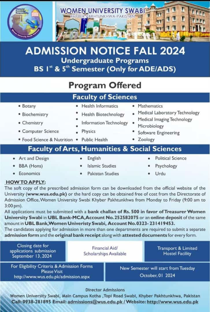 WUS Admission 2024 Advertisement 