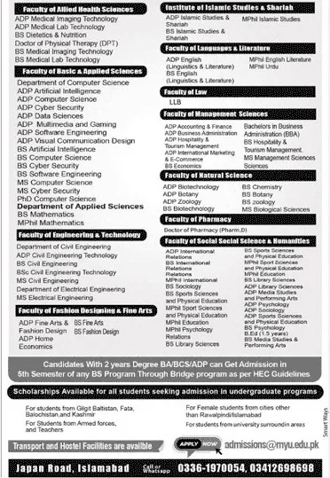 MY University Islamabad Admissions 2024 Advertisement 