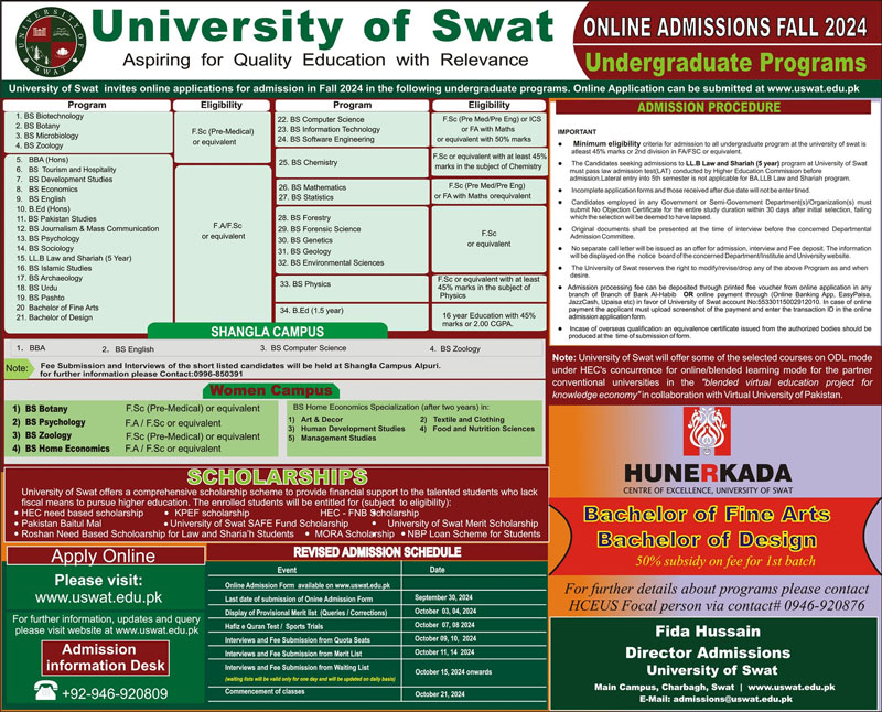 Swat University Admission 2024