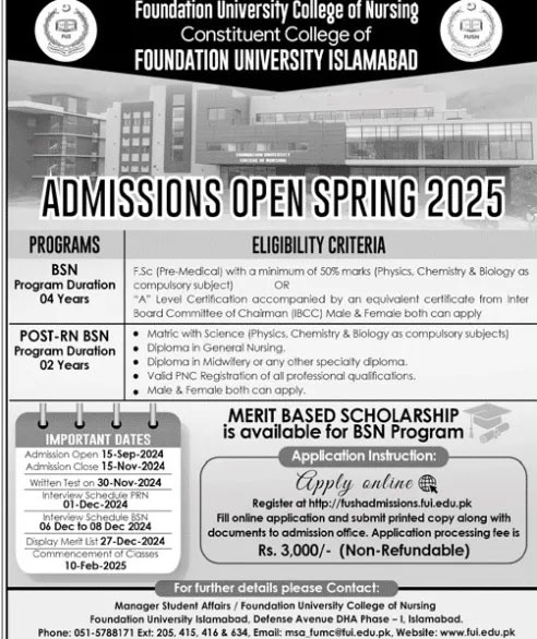 FU Islamabad Admission 2024 Advertisement 