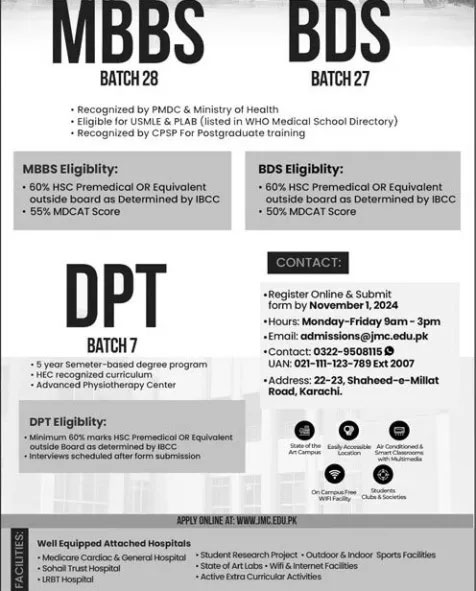 JMDC Admission 2024 Advertisement 