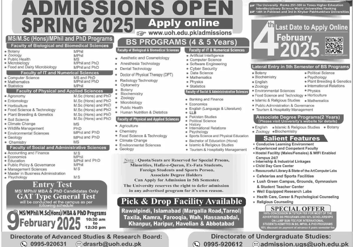 UOH Admission 2025 Advertisement 