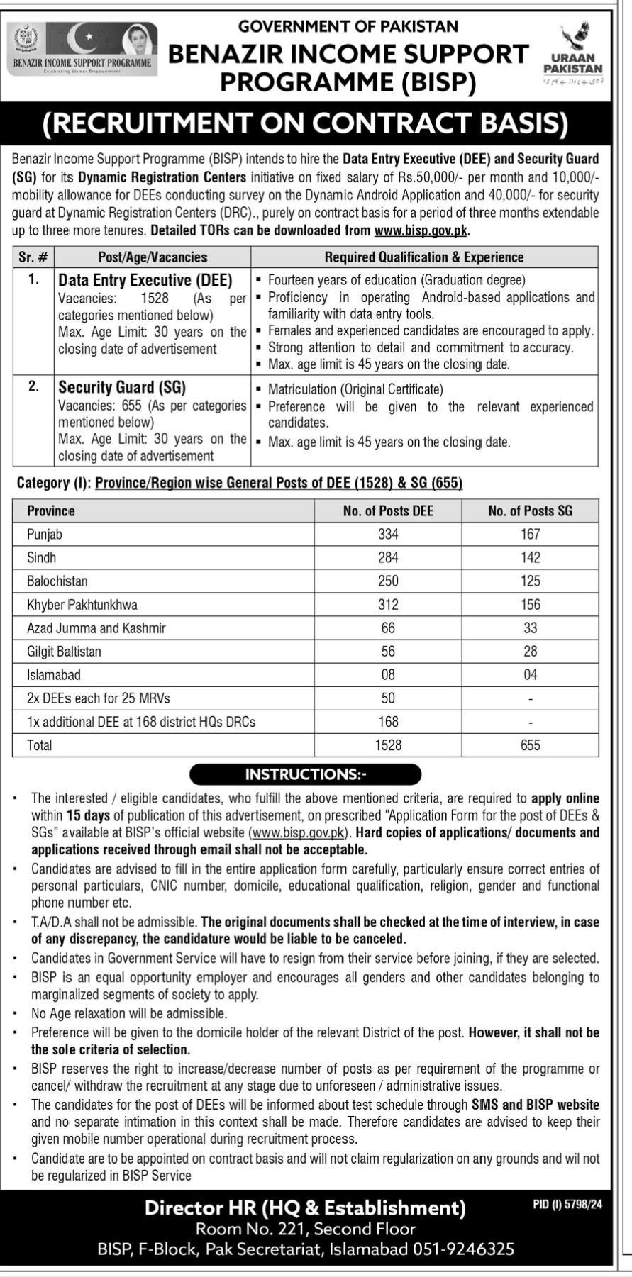 BISP Jobs 2025 Advertisement