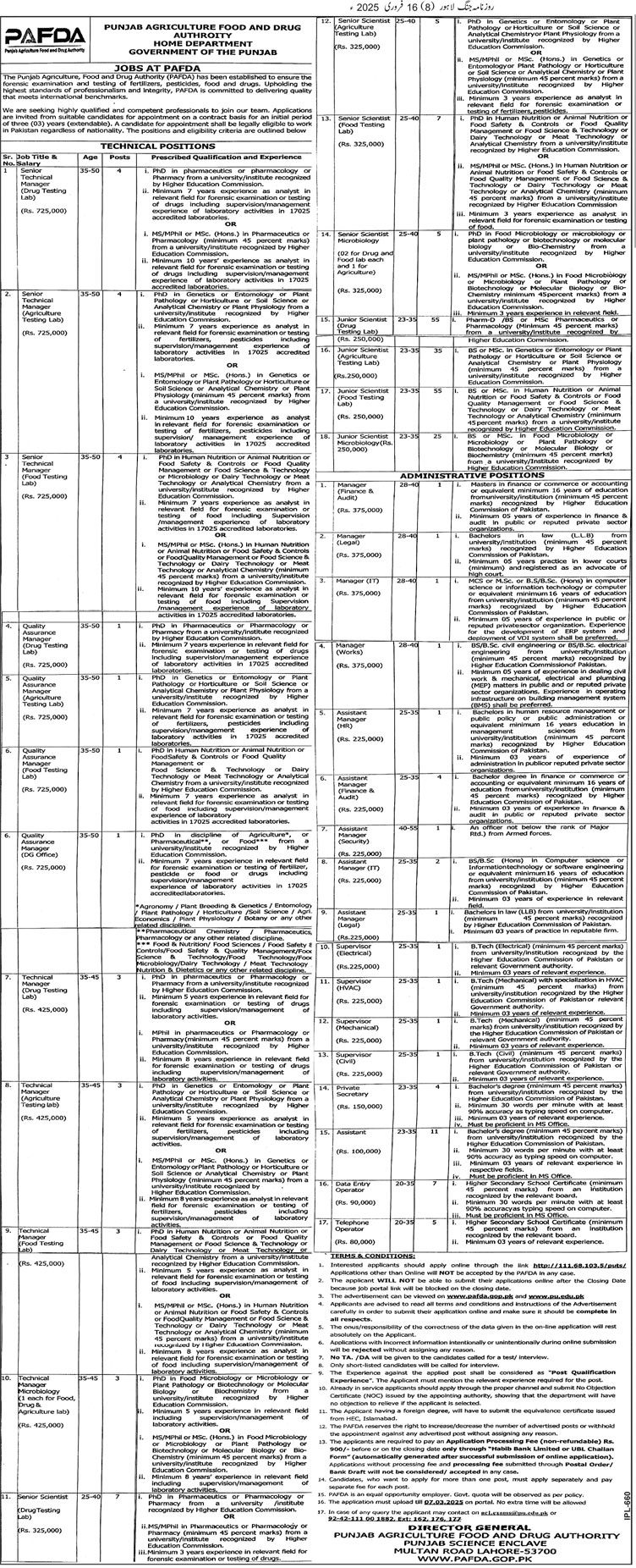 PAFDA Jobs 2025 Advertisement